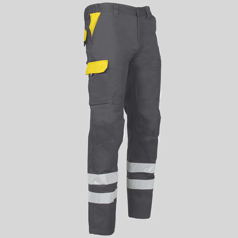 7502CB-109111 - PANTALON UNISEX MULTIBOLSILLOS ELASTICO ARCE COMBI + 2 BANDAS REFLECT. GRIS/AMARILLO