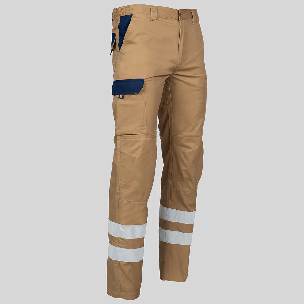 7502CB-110104 - PANTALON UNISEX MULTIBOLSILLOS ELASTICO ARCE COMBI + 2 BANDAS REFLECT. BEIGE/MARINO