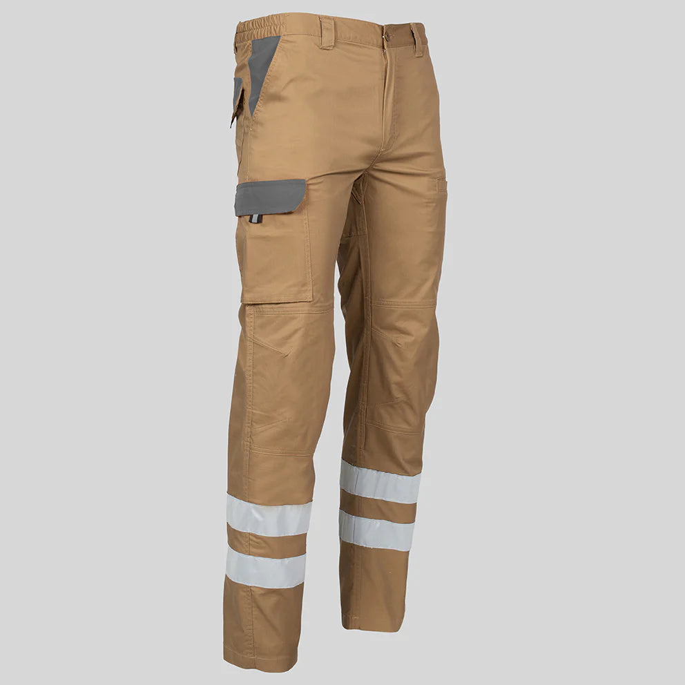 7502CB-110109 - PANTALON UNISEX MULTIBOLSILLOS ELASTICO ARCE COMBI + 2 BANDAS REFLECT. BEIGE/GRIS