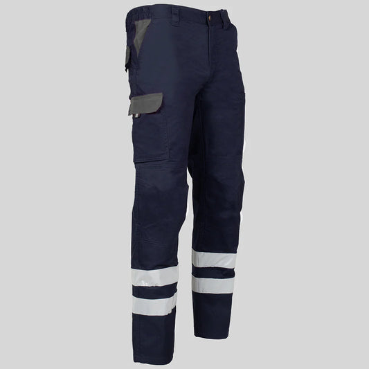 7502CB-159109 - PANTALON UNISEX MULTIBOLSILLOS ELASTICO ARCE COMBI + 2 BANDAS REFLECT. AZUL NAVY/GRIS