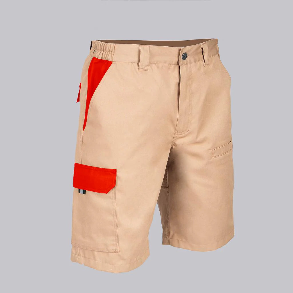 7503C1-110105 - BERMUDA UNISEX MULTIBOLSILLOS ELASTICA ARCE COMBINADA BEIGE/ROJO
