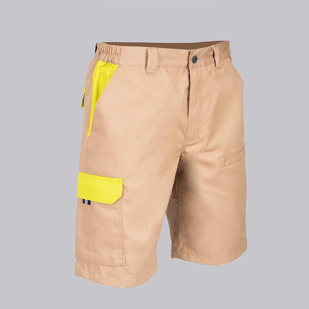 7503C1-110111 - BERMUDA UNISEX MULTIBOLSILLOS ELASTICA ARCE COMBINADA BEIGE/AMARILLO