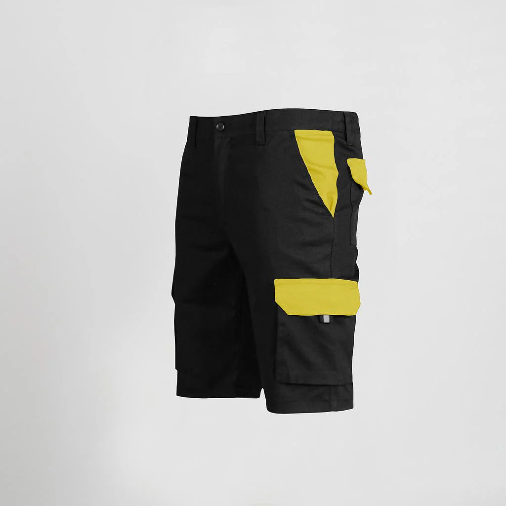 7504C1-001111 - BERMUDA UNISEX MULTIBOLSILLOS ELASTICO GAMO COMBINADA NEGRO/AMARILLO