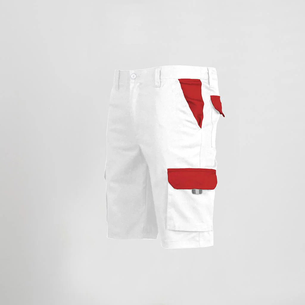 7504C1-101105 - BERMUDA UNISEX MULTIBOLSILLOS ELASTICO GAMO COMBINADA BLANCO/ROJO