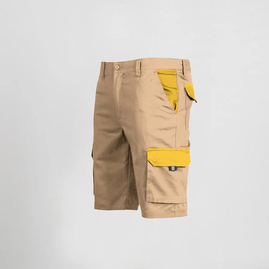7504C1-110111 - BERMUDA UNISEX MULTIBOLSILLOS ELASTICO GAMO COMBINADA BEIGE/AMARILLO