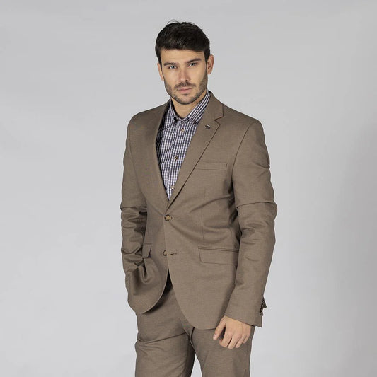 800009-124 - AMERICANA HOMBRE 2 BOTONES SLIM FIT MEETING MARRÓN
