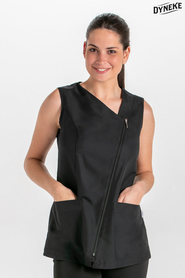 8067571 - Casaca s/mangas diagonal microfibra negra