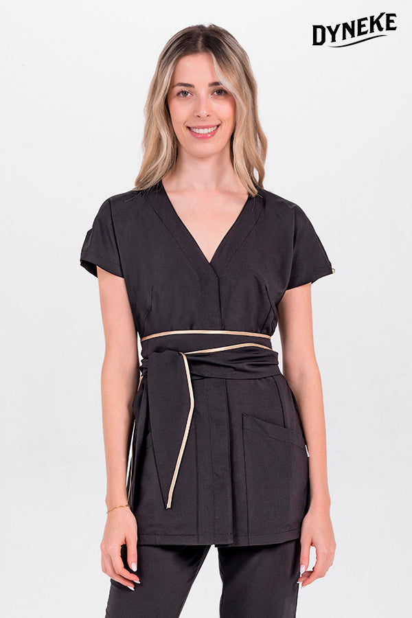 8080786 - CHAQUETA KIMONO ELÁSTICA NEGRA CON CINTURÓN