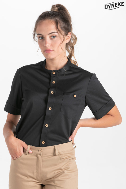 8172111 - Camisa negra punto granito botón madera