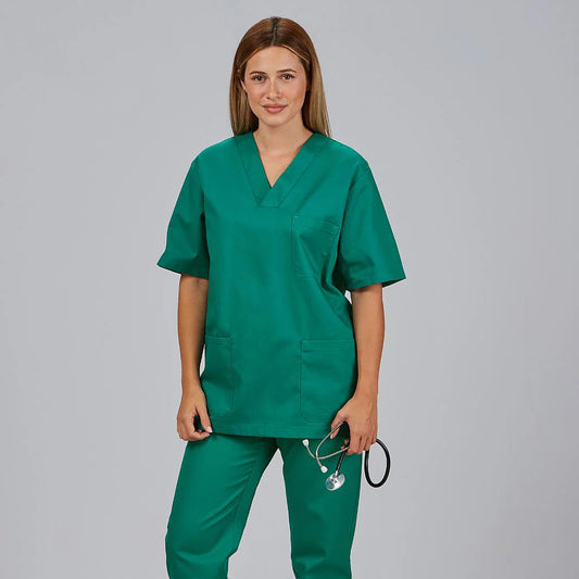 846101-108 - CONJUNTO UNISEX BLUSA CUELLO PICO /PANTALON GOMA ENTERA VERDE