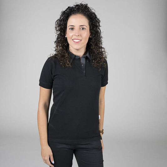 851500-776 - POLO NEGRO MUJER M/C C/CAMISERO CUADRO NEGRO/GRIS