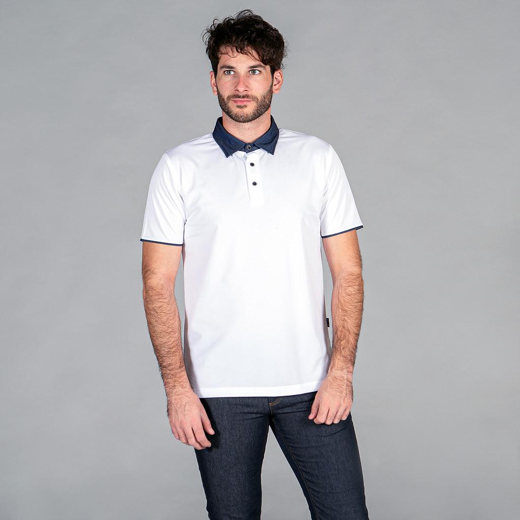 852700-101 - POLO HOMBRE CUELLO CAMISERO TEJANO "REDLINE" BLANCO