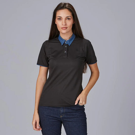 852900-001 - POLO MUJER CUELLO CAMISERO TEJANO NEGRO