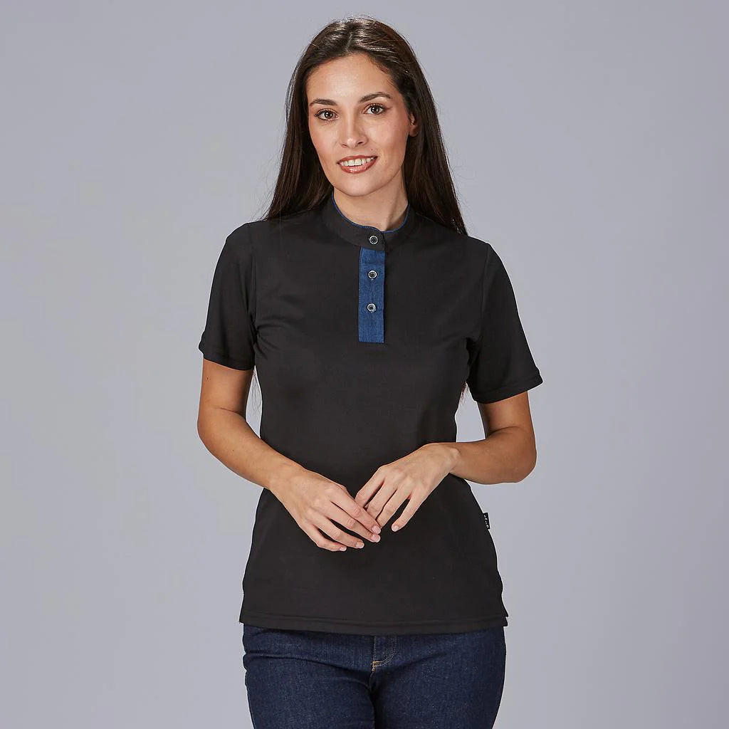 853100-001 - POLO MUJER CUELLO MAO TEJANO NEGRO