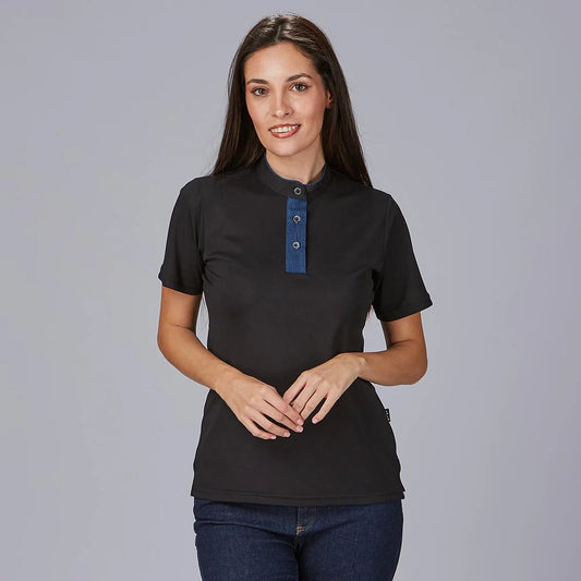 853100-001 - POLO MUJER CUELLO MAO TEJANO NEGRO
