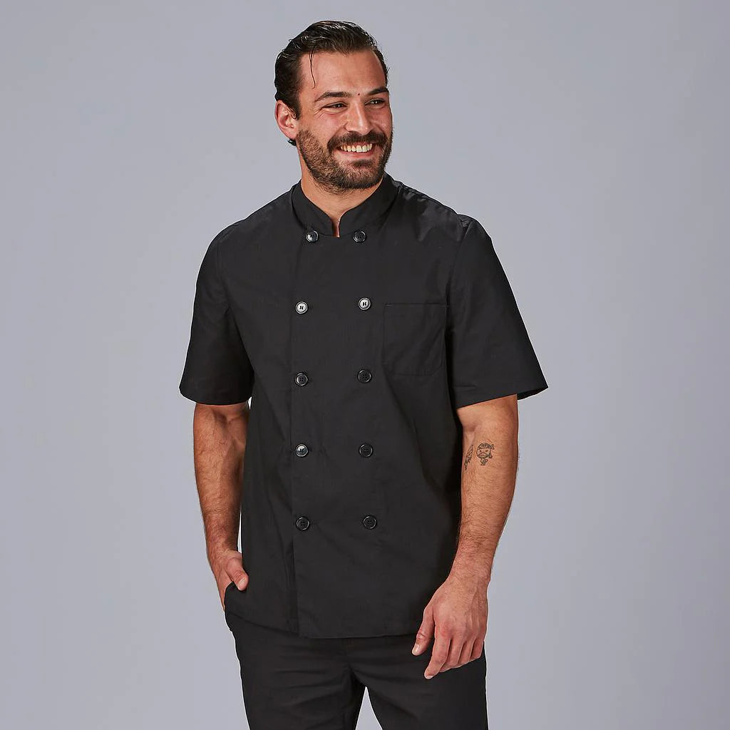 917A01-001 - CHAQUETA COCINA UNISEX POPELIN FINO NEGRO M/C