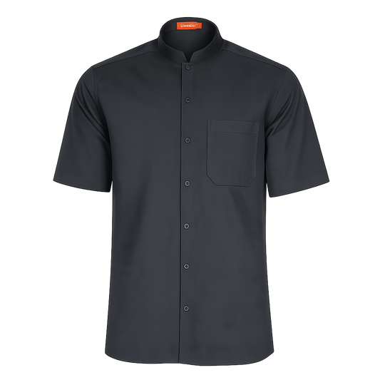 927138-07 - CAMISA HOMBRE CUELLO MAO MANGA CORTA NOBRE NEGRO