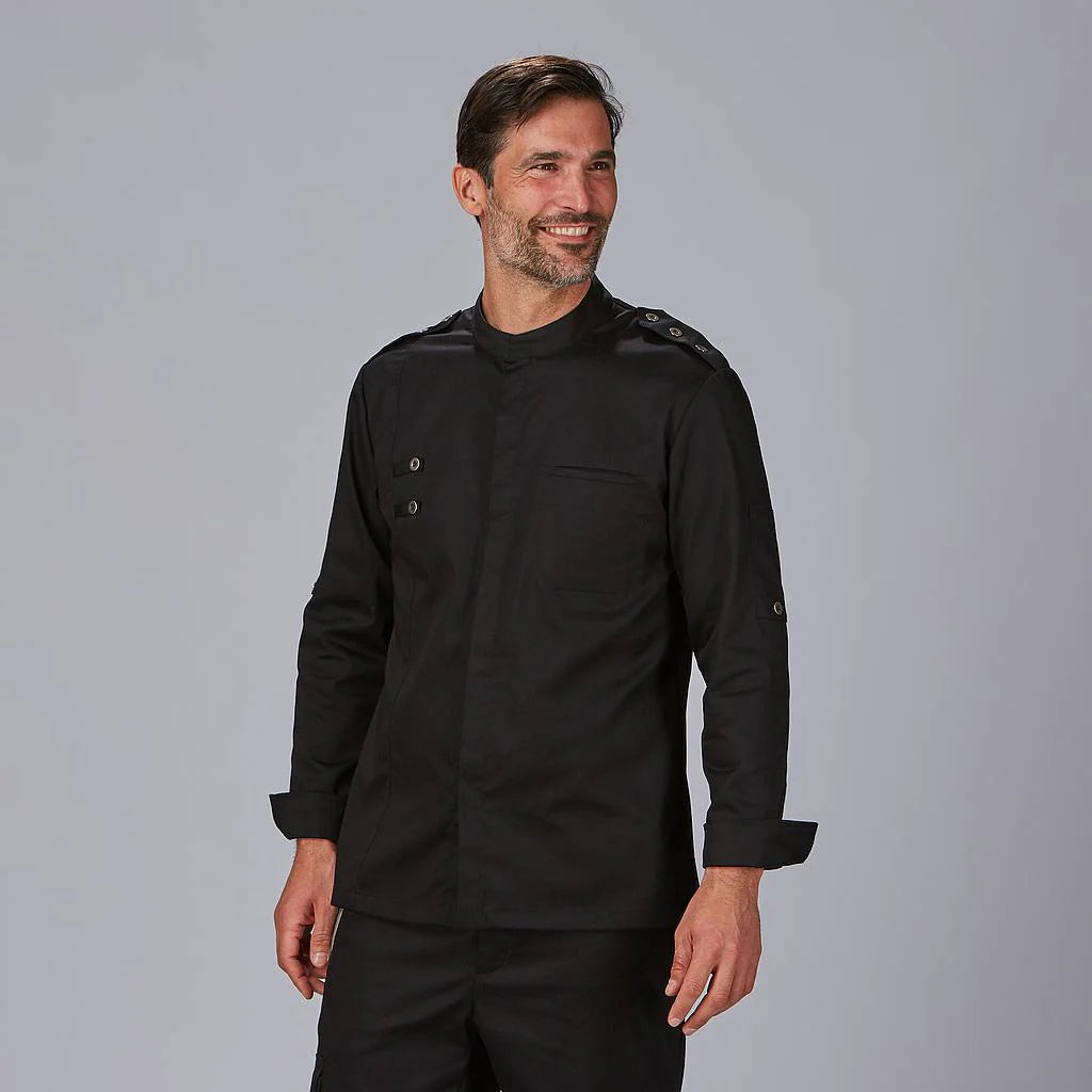 930045-001 - CHAQUETA COCINA HOMBRE SATEN ALGODON CUETO NEGRO