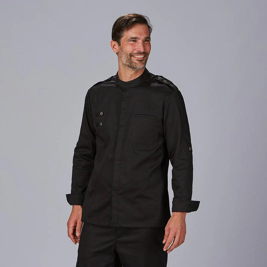 930045-001 - CHAQUETA COCINA HOMBRE SATEN ALGODON CUETO NEGRO
