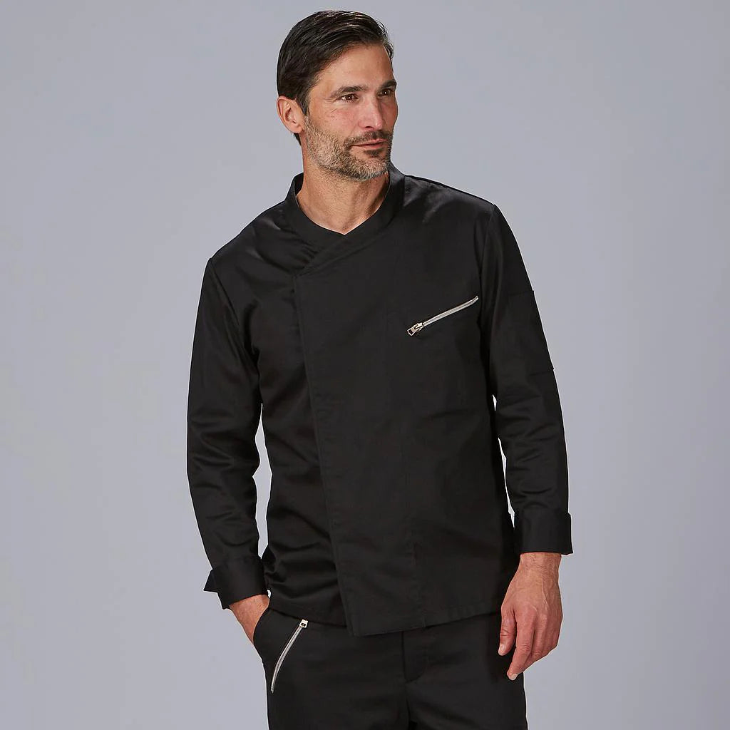 930046-001 - CHAQUETA COCINA UNISEX SATEN ALGODON VICO NEGRO