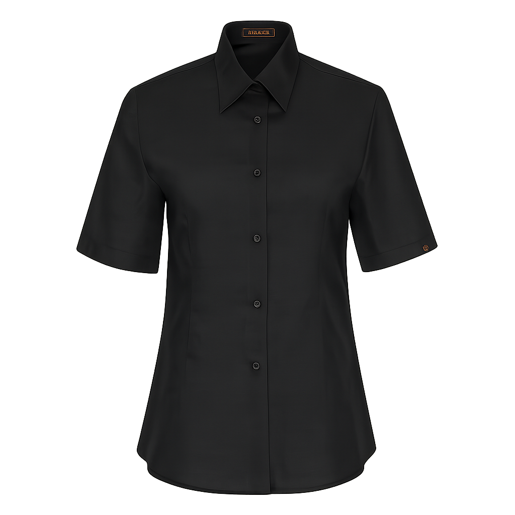 937144-07 - CAMISA MUJER CUELLO CAMISERO MANGA CORTA FLORIDA NEGRO