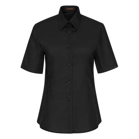 937144-07 - CAMISA MUJER CUELLO CAMISERO MANGA CORTA FLORIDA NEGRO