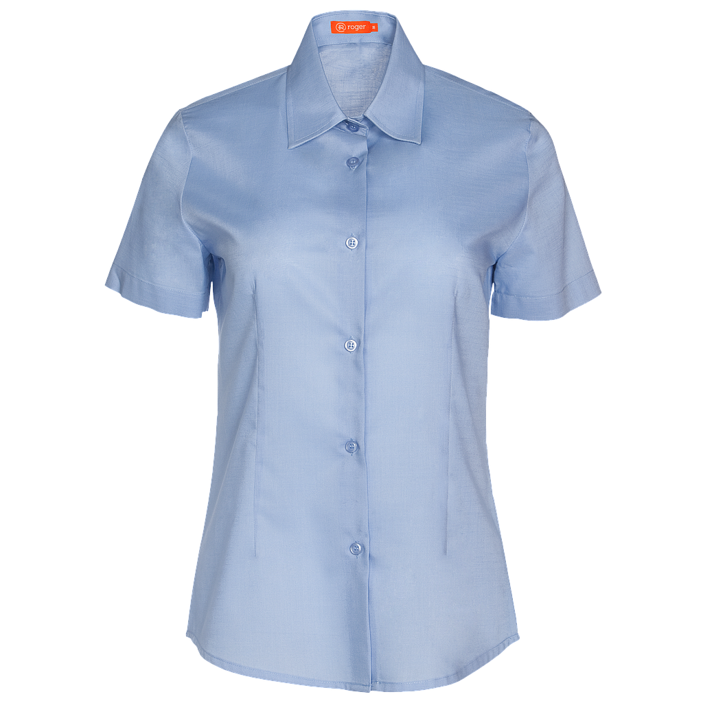 937144-19 - CAMISA MUJER CUELLO CAMISERO MANGA CORTA FLORIDA CELESTE