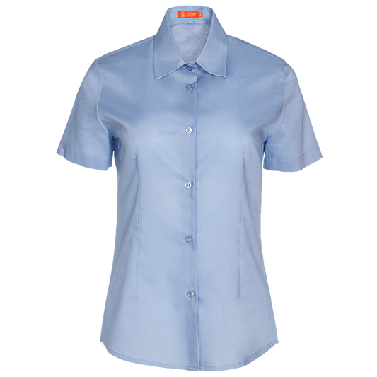 937144-19 - CAMISA MUJER CUELLO CAMISERO MANGA CORTA FLORIDA CELESTE