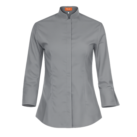 940139-03 - CAMISA MUJER CUELLO MAO MANGA 3/4 DINAR GRIS MEDIO