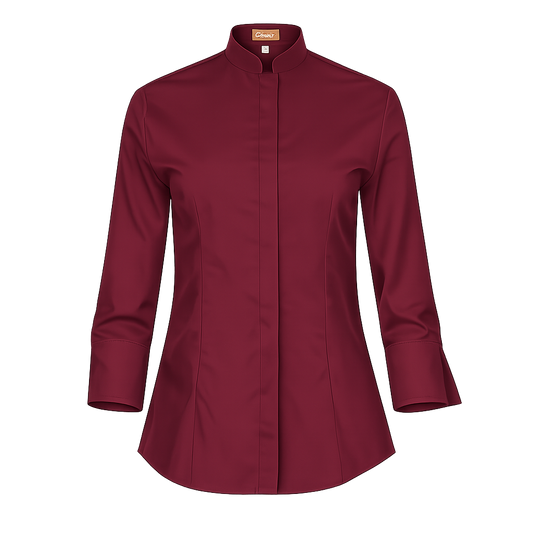 940139-09 - CAMISA MUJER CUELLO MAO MANGA 3/4 DINAR GRANATE