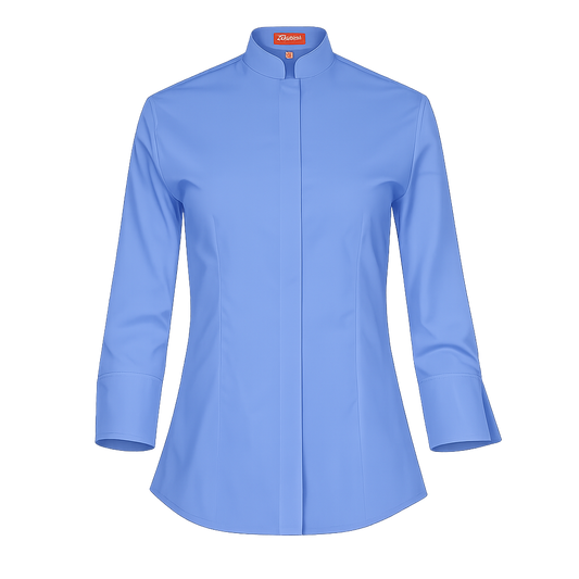 940139-10 - CAMISA MUJER CUELLO MAO MANGA 3/4 DINAR AZUL ROYAL