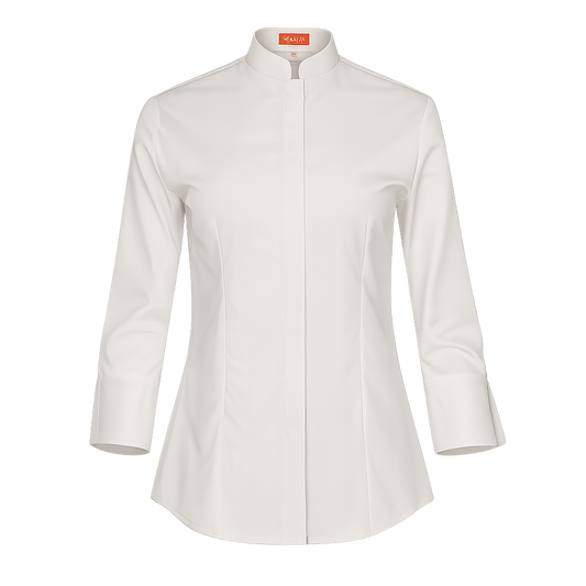 940139-15 - CAMISA MUJER CUELLO MAO MANGA 3/4 DINAR BEIGE