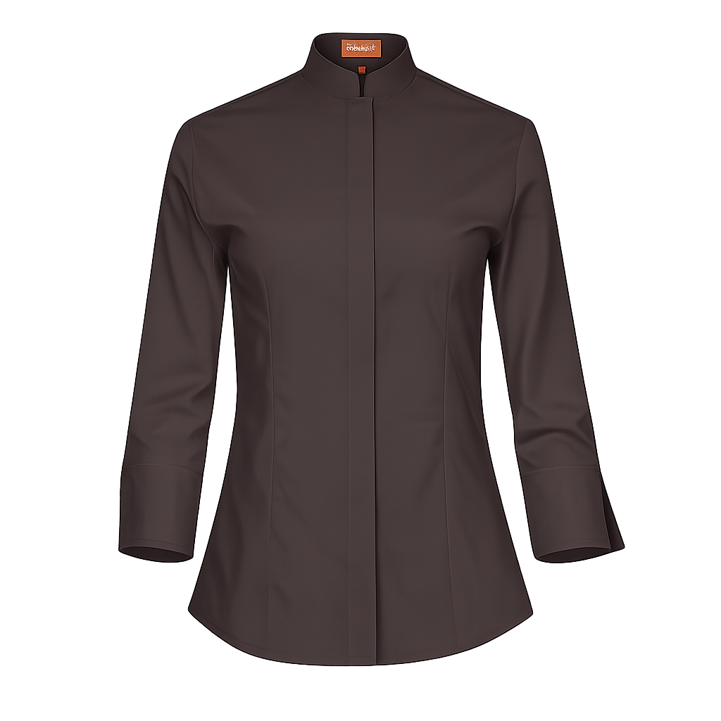 940139-22 - CAMISA MUJER CUELLO MAO MANGA 3/4 DINAR MARRÓN