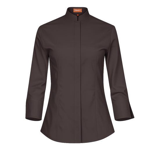 940139-22 - CAMISA MUJER CUELLO MAO MANGA 3/4 DINAR MARRÓN