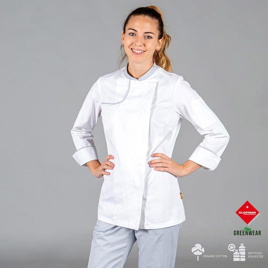 942900-117 - CHAQUETA COCINA MUJER ANAYA TEJIDO RECICLADO Y ORGANICO KLOPMAN GRIS PERLA