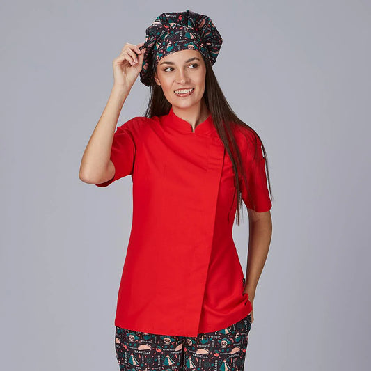 948600-105 - CHAQUETA COCINA MUJER PAZ M/C ROJO