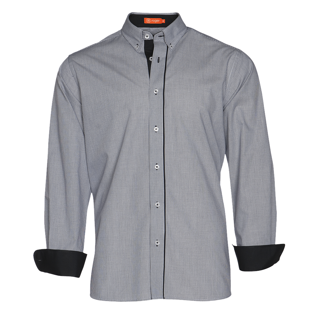 950151-43 - CAMISA HOMBRE CUELLO CAMISERO MANGA LARGA PLAID #GRIS C/NEGRO