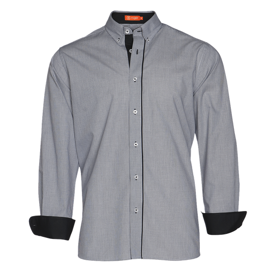950151-43 - CAMISA HOMBRE CUELLO CAMISERO MANGA LARGA PLAID #GRIS C/NEGRO