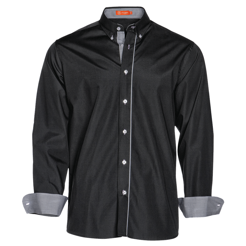 950151-47 - CAMISA HOMBRE CUELLO CAMISERO MANGA LARGA PLAID NEGRO C/#GRIS