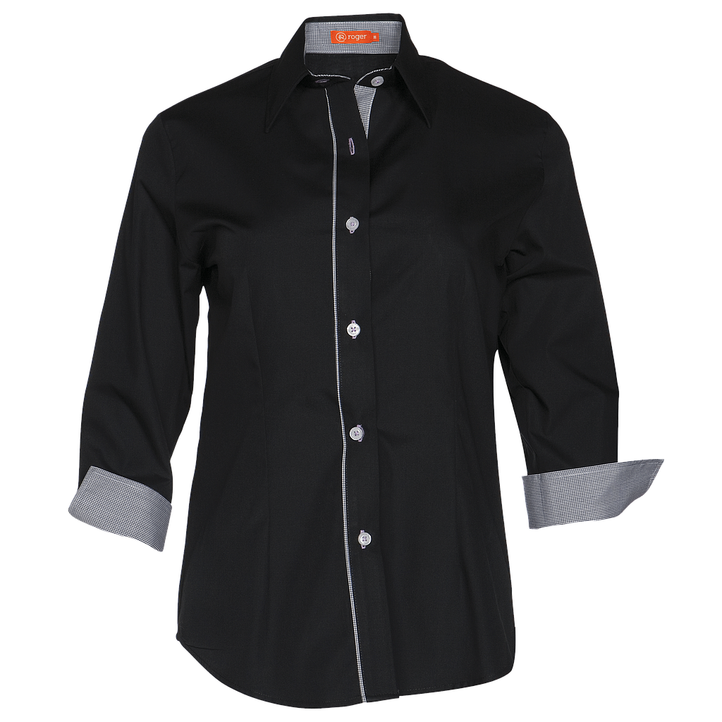 960151-47 - CAMISA MUJER CUELLO CAMISERO MANGA 3/4 PLAID NEGRO C/#GRIS