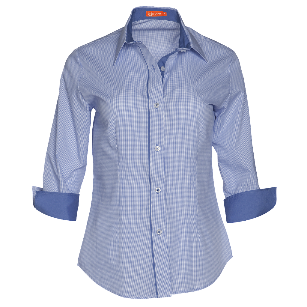 960151-49 - CAMISA MUJER CUELLO CAMISERO MANGA 3/4 PLAID #CELESTE C/CELESTE