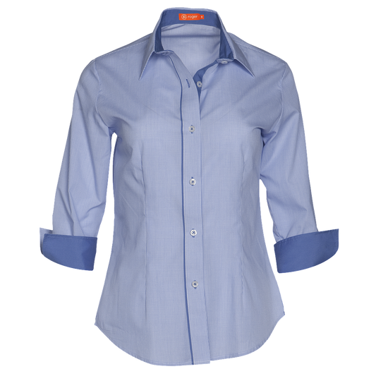 960151-49 - CAMISA MUJER CUELLO CAMISERO MANGA 3/4 PLAID #CELESTE C/CELESTE