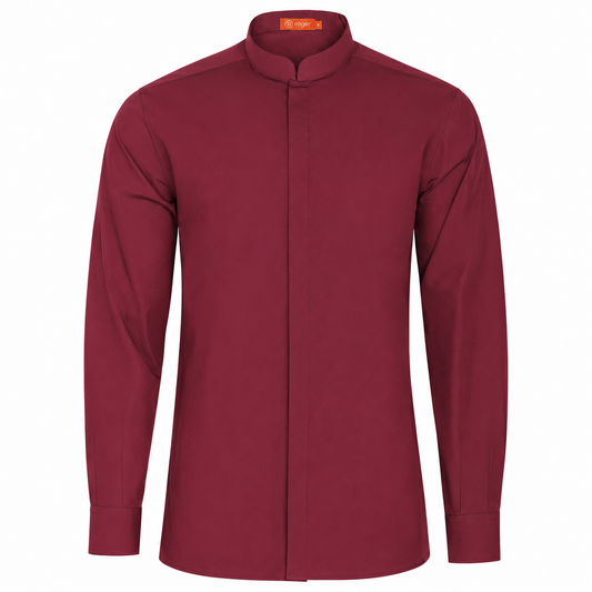 982139-09 - CAMISA HOMBRE CUELLO MAO MANGA LARGA DINAR GRANATE