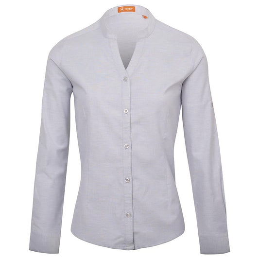 990225-03 - CAMISA MUJER CUELLO MAO MANGA LARGA OXFORD GRIS MEDIO