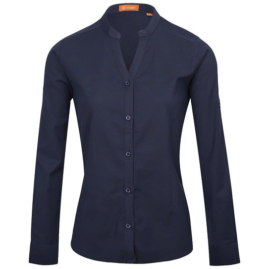 990225-04 - CAMISA MUJER CUELLO MAO MANGA LARGA OXFORD MARINO