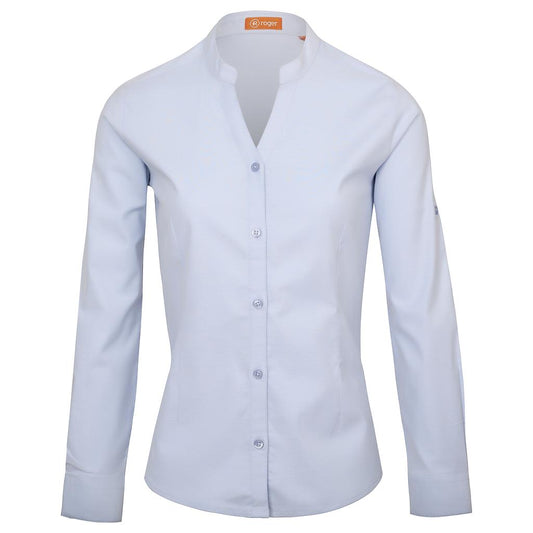 990225-19 - CAMISA MUJER CUELLO MAO MANGA LARGA OXFORD CELESTE
