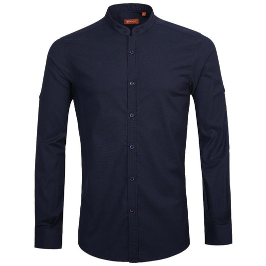 991225-04 - CAMISA HOMBRE CUELLO MAO MANGA LARGA OXFORD MARINO