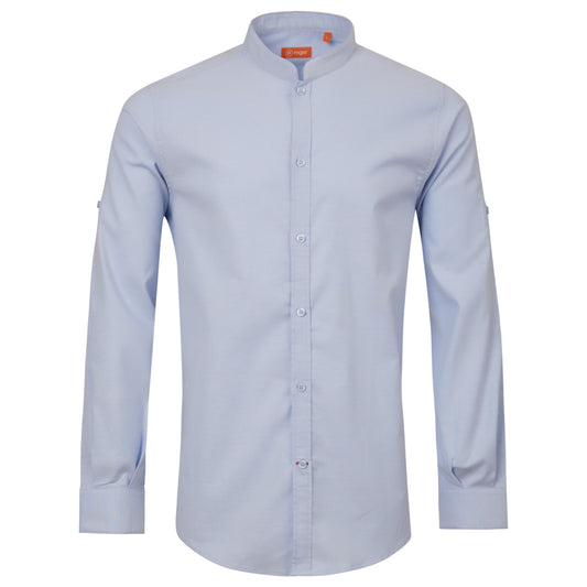 991225-19 - CAMISA HOMBRE CUELLO MAO MANGA LARGA OXFORD CELESTE