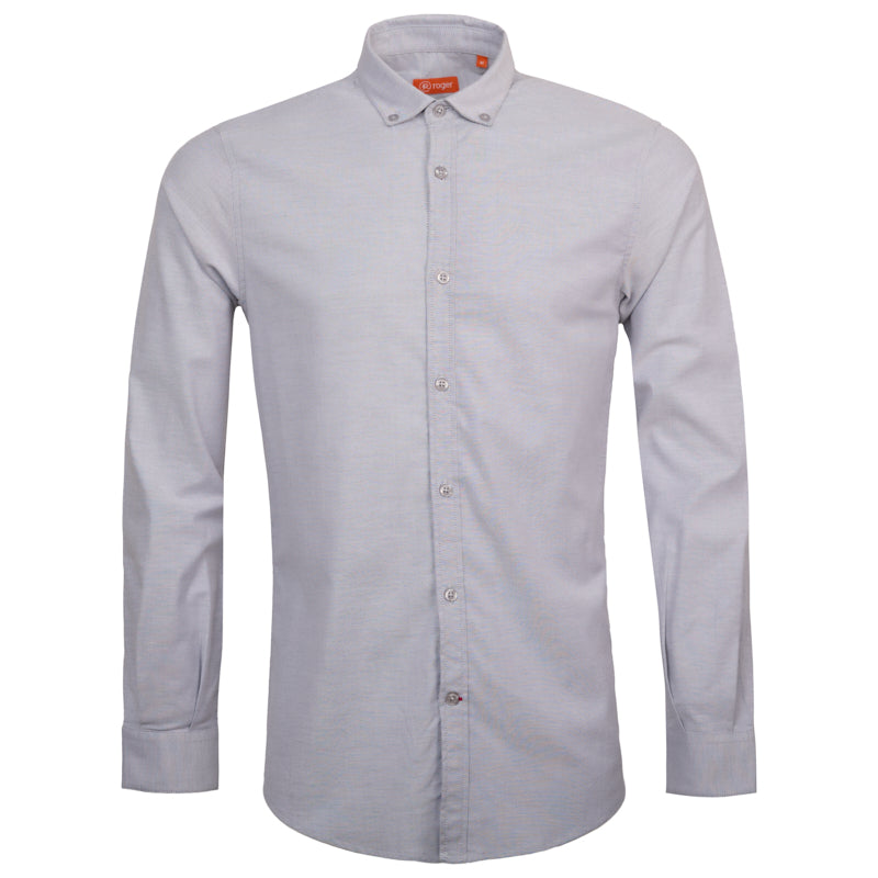 993225-03 - CAMISA HOMBRE CUELLO CAMISERO MANGA LARGA OXFORD GRIS MEDIO